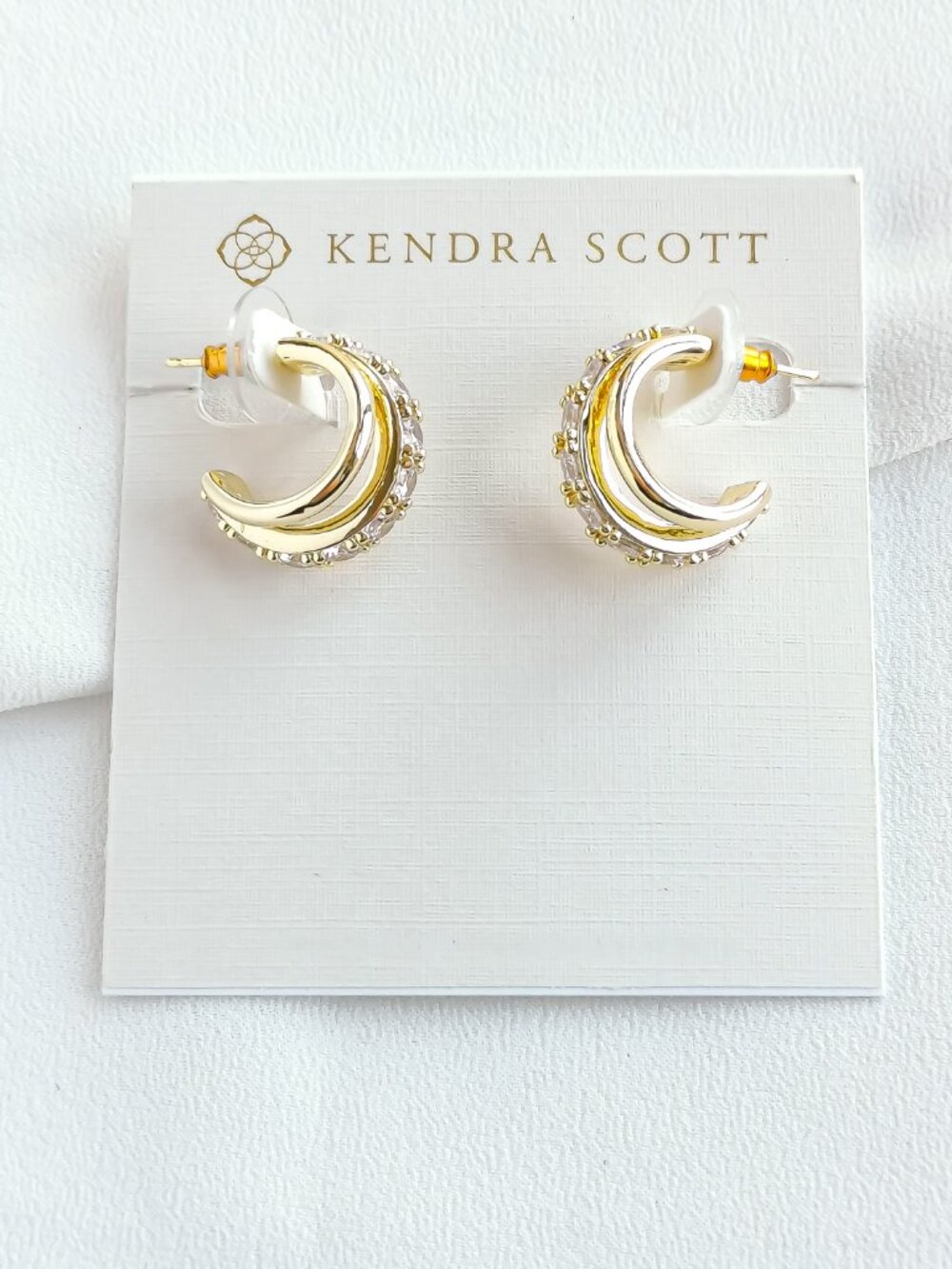 Kendra Scott Livy White Crystal Gold Earrings | NEW